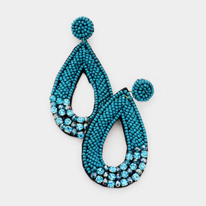 Turquoise Beaded Rhinestone Earrings