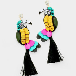 Tropical Statement Earrings with Sequins and Tassels . Perfect for cruises and beach vacations